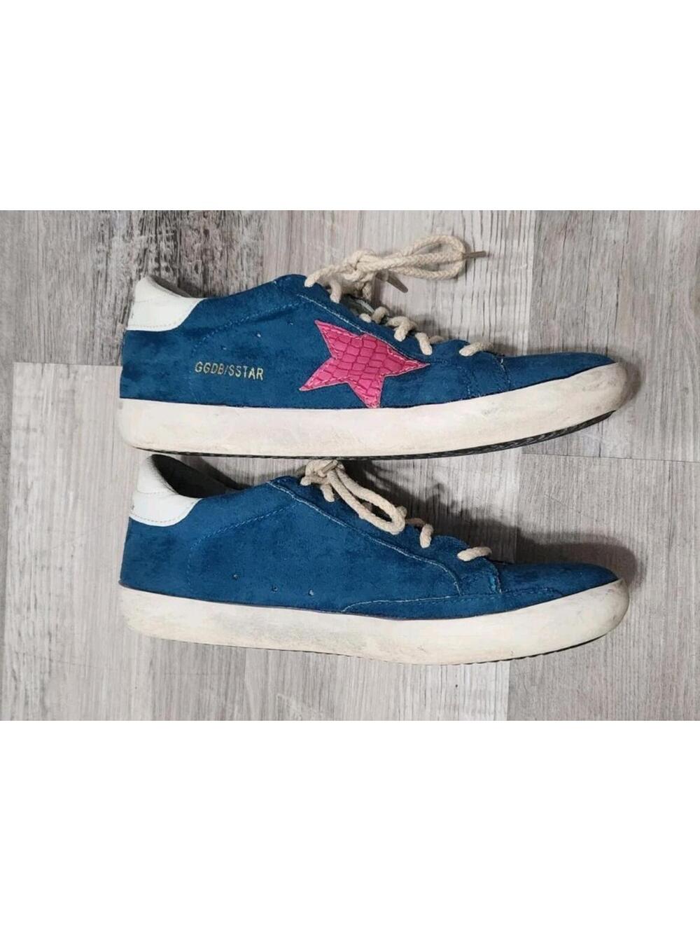 Golden Goose Shoes Size 41 Or 9 Blue Suede Pink Star - Picture 6 of 9